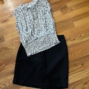 Rachel Zoe Floral Sheer Sleeveless Top Sz S. Dalia Black Pencil Skirt Sz 8. EUC
